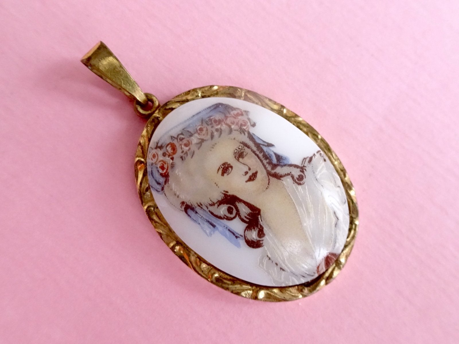 jwg Vintage 60s retro antiek Victoriaans portret hanger, Verzenden, Overige materialen, Hanger