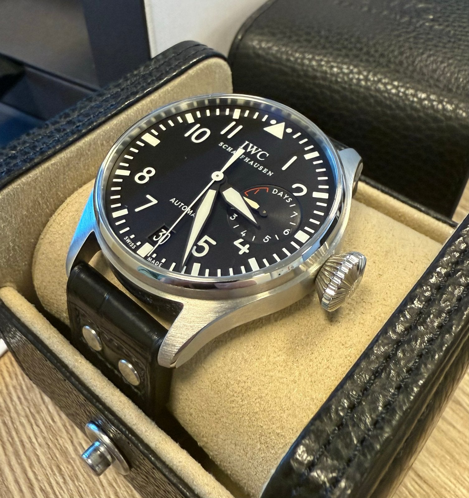 IWC Schaffhausen Big Pilot's Watch 7 Days Gangreserve, Sieraden, Tassen en Uiterlijk, Leer, Staal, Polshorloge, Zo goed als nieuw