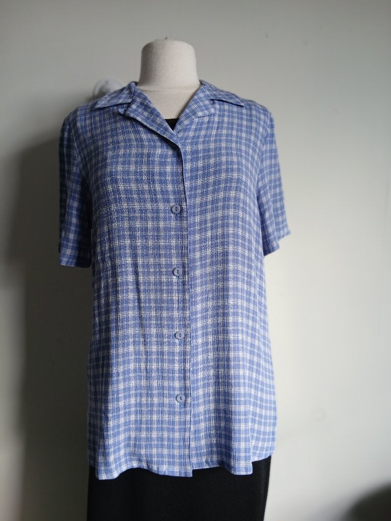Blouse Blauw/wit ruitje maat 42/44, Maat 42/44 (L), Verzenden, Blauw, Onbekend