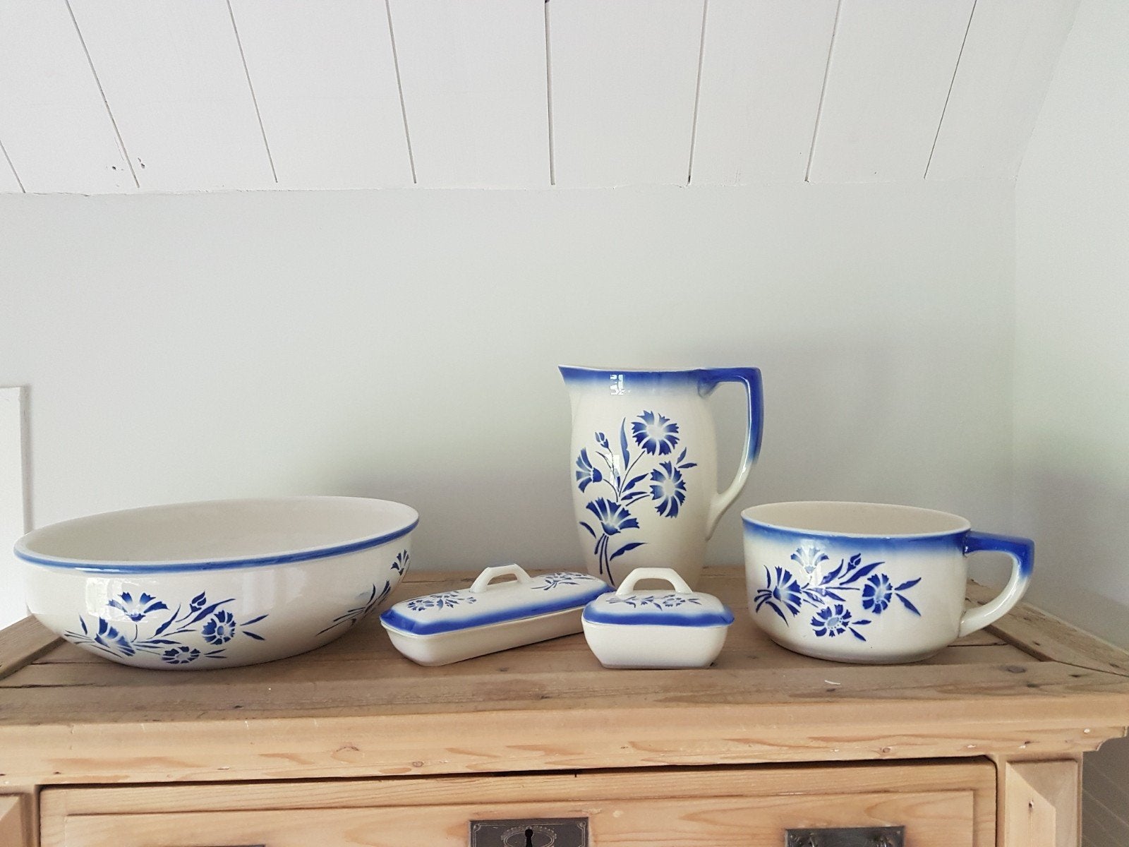 5 delig lampetstel, lampet, lampetset, Boch, korenbloem, Antiek en Kunst, Ophalen of Verzenden