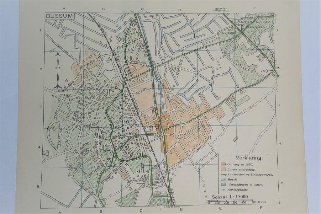 11 Bussum Plattegrond Litho 1917, Antiek en Kunst, Kunst | Litho's en Zeefdrukken, Ophalen of Verzenden