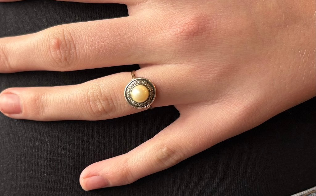 Diamanten parel 14k gouden vintage ring antiek dame briljant