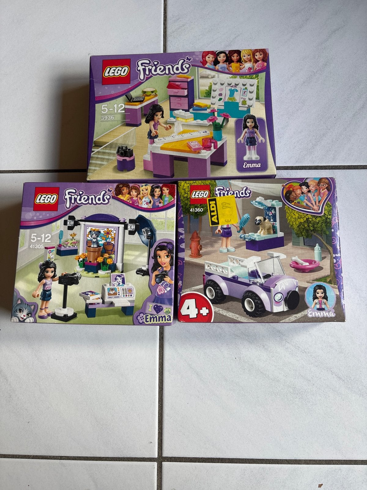 LEGO Friends sets: Emma's Design Studio, Auto & Kapsalon, Ophalen of Verzenden, Zo goed als nieuw, Overige merken