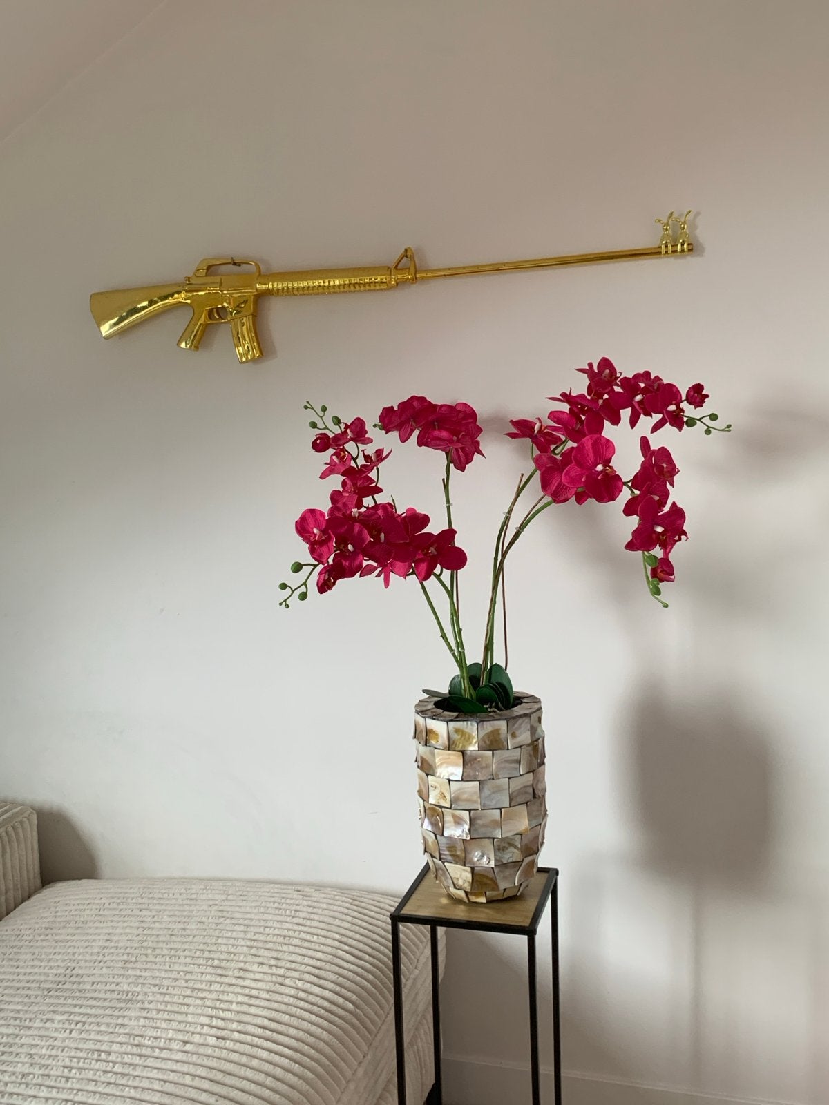 Luxe vaas met lelies nepbloemen, Ophalen, Overige materialen, Meerkleurig, Inclusief decoratie