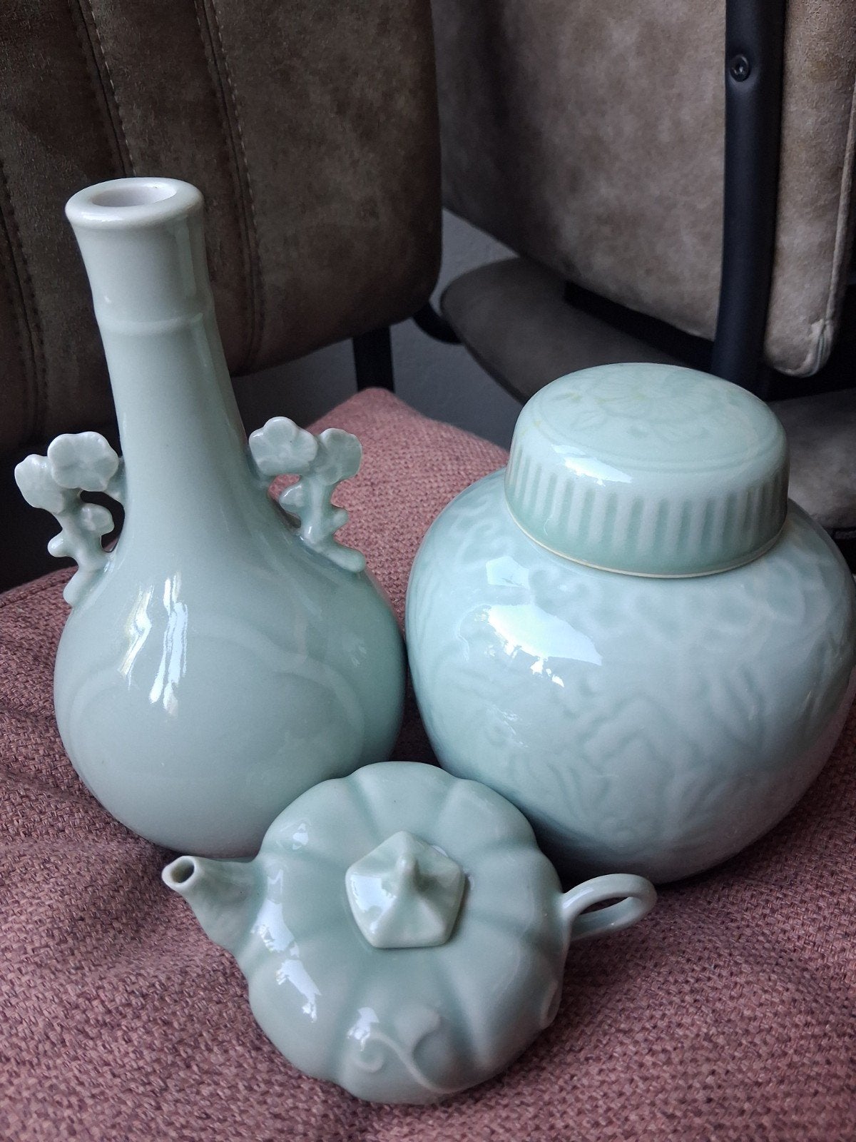 Set van 3 Chinese Celadon Porseleinen Decoratieve Items, Ophalen of Verzenden