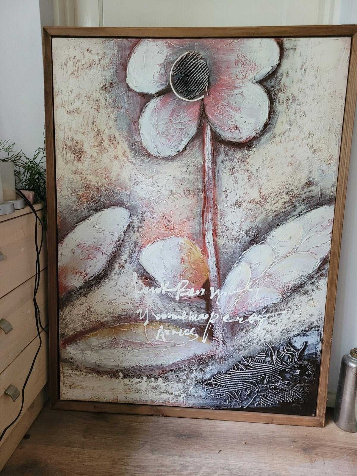 Uniek handgeschilderd bloemenschilderij met textuur 120 x, Ophalen of Verzenden