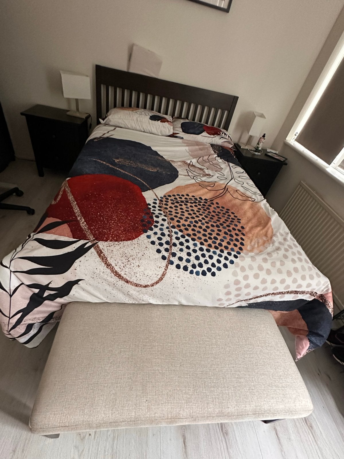 Double Bed, Mattress, Protector & Bench, Ophalen, Gebruikt, Zwart, Tweepersoons