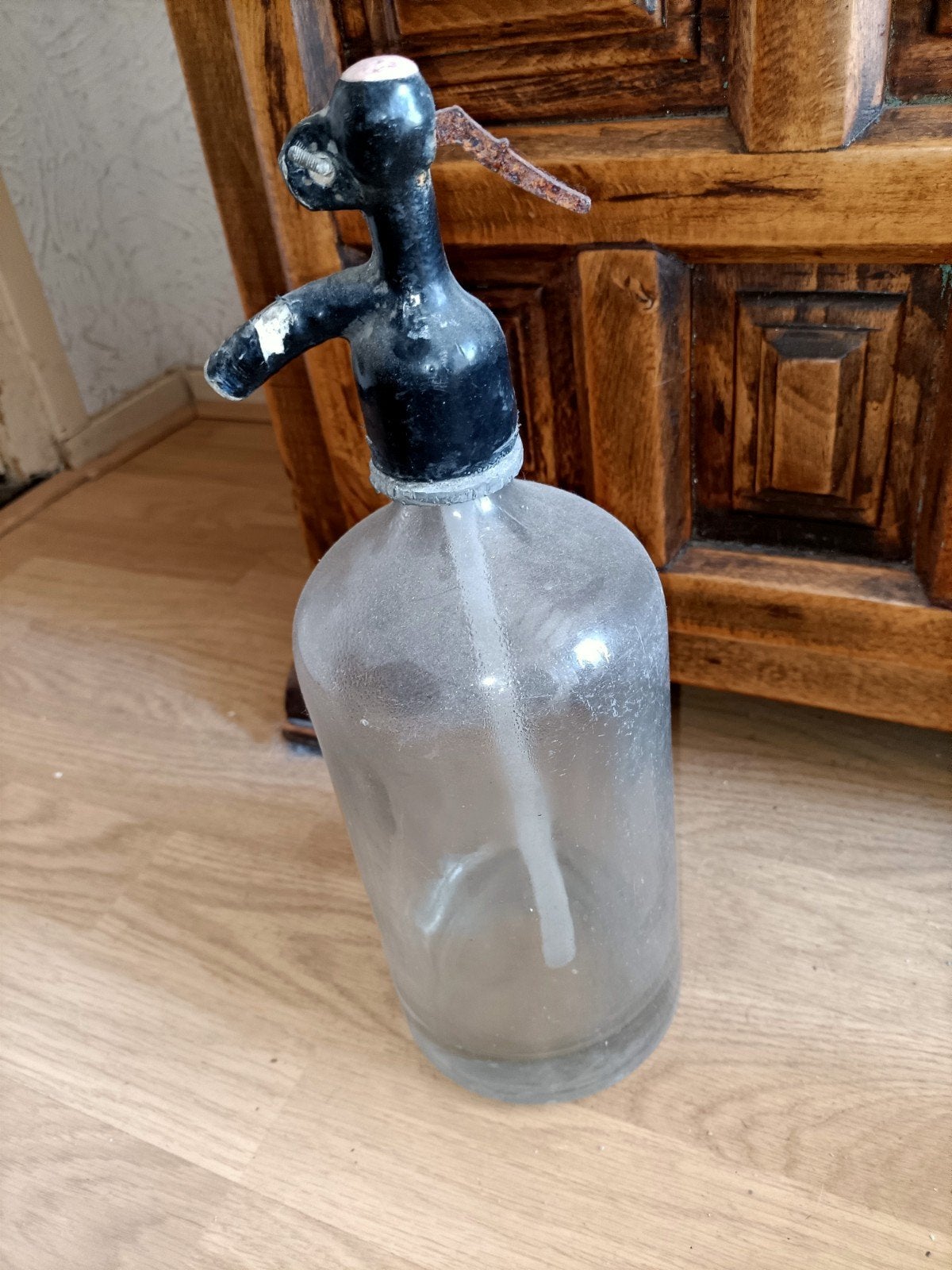 Brocante spuitfles met zwarte kraan, Antiek en Kunst, Ophalen of Verzenden