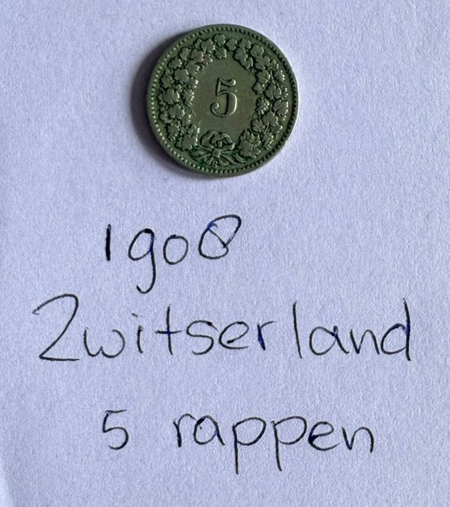 Zwitserland 1908 5 rappen, Postzegels en Munten, Munten | Europa | Euromunten, Ophalen of Verzenden, Overige landen, 5 cent, Losse munt