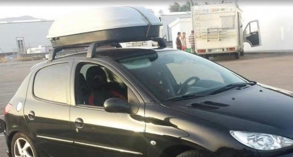 Bagagebox incl. dakdragers Peugeot 206 (zonder sleutel), Auto diversen, Dakkoffers, Ophalen of Verzenden, Gebruikt