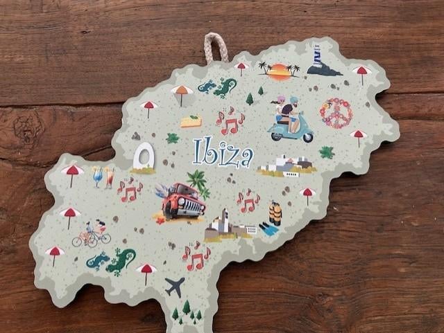 NIEUW ! Wandbord Ibiza met leuke plaatjes 28 x 25 cm, Meerkleurig, Nieuw, Ophalen of Verzenden, Wandbord of Wandpaneel