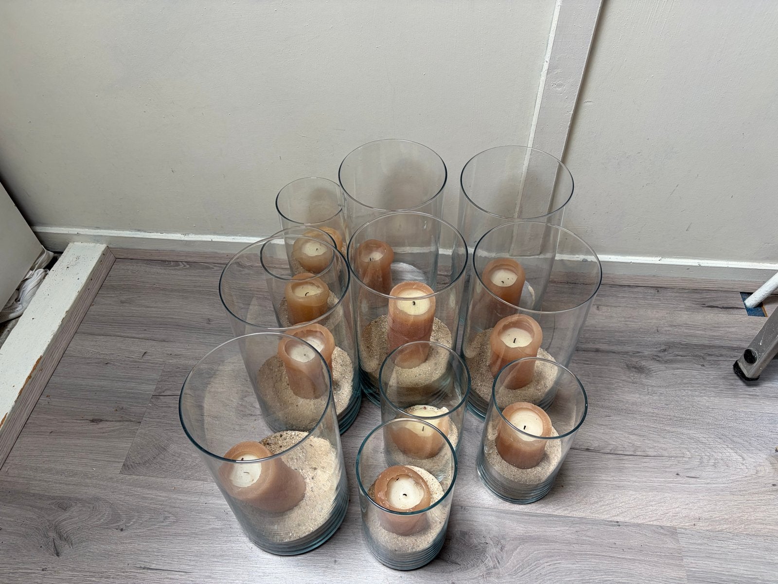 11 Glazen Vazen/Windlichten (6 groot, 5 klein), Ophalen, Gebruikt, Overige kleuren, Glas