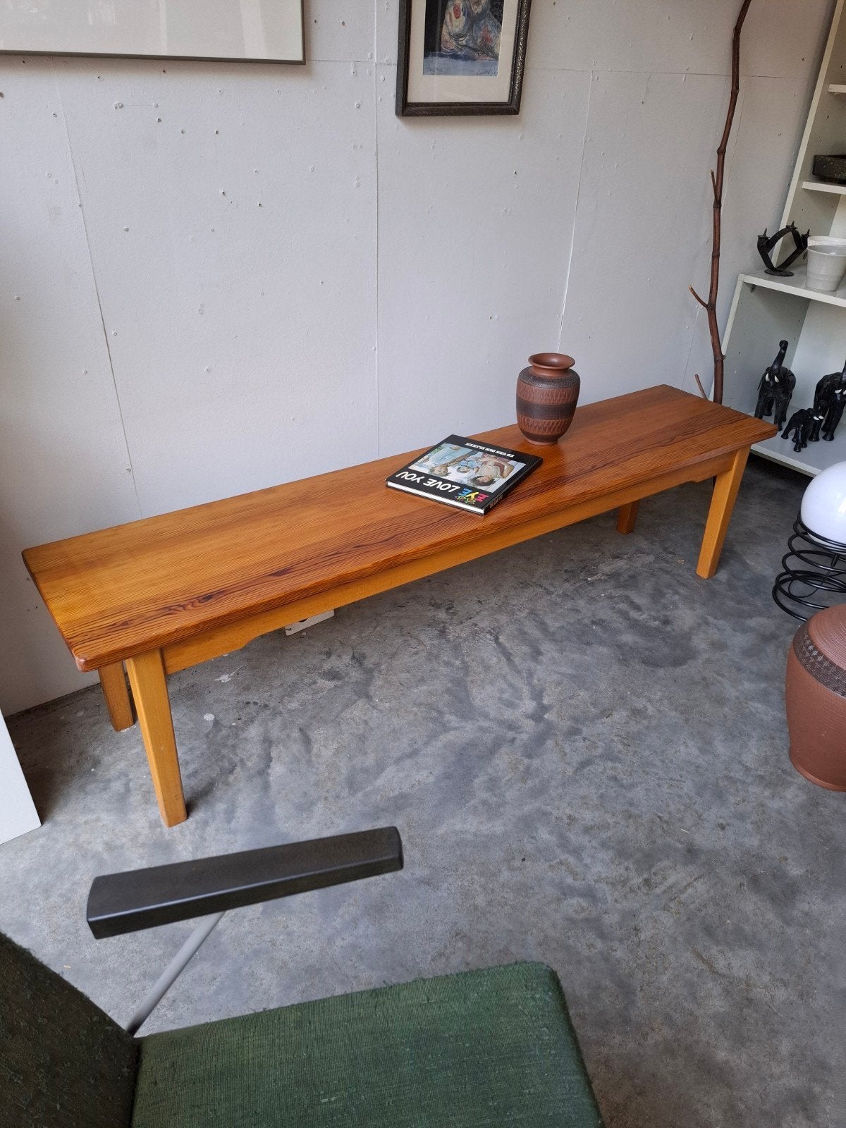 Vintage bank retro bench hout design, Ophalen, Minder dan 50 cm, Gebruikt, 125 cm of meer