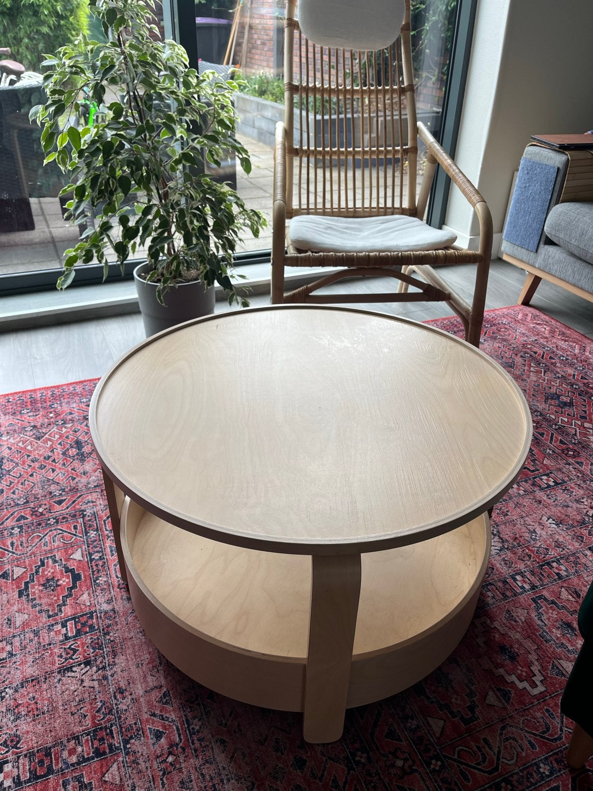 IKEA Borgeby Salontafel Rond 70 cm Berkenfineer ZGAN, Ophalen, Rond, 50 tot 100 cm, Zo goed als nieuw
