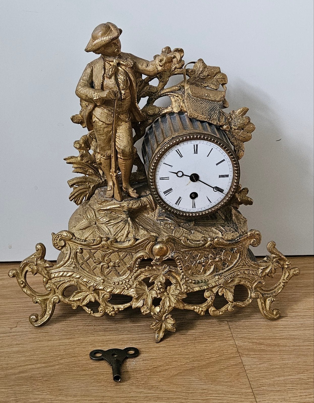 Antieke Pendule met Jacht Tafereel - Uurwerk Werkt Goed, Antiek en Kunst, Antiek | Klokken, Ophalen of Verzenden