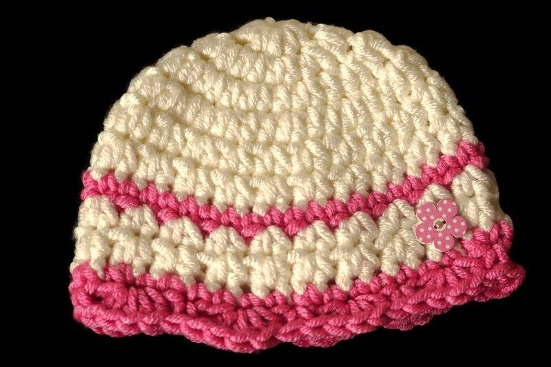 Nieuw babymutsje, wit met roze, Kinderen en Baby's, Babykleding | Mutsen, Sjaals en Wanten, Maat 62, Meisje, Handgemaakt, Nieuw