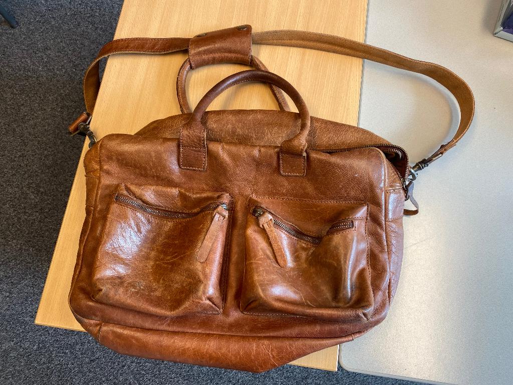 Leren Cowboysbag (cognackleur), Sieraden, Tassen en Uiterlijk, Tassen | Damestassen, Ophalen of Verzenden, Gebruikt, Bruin, Overige typen