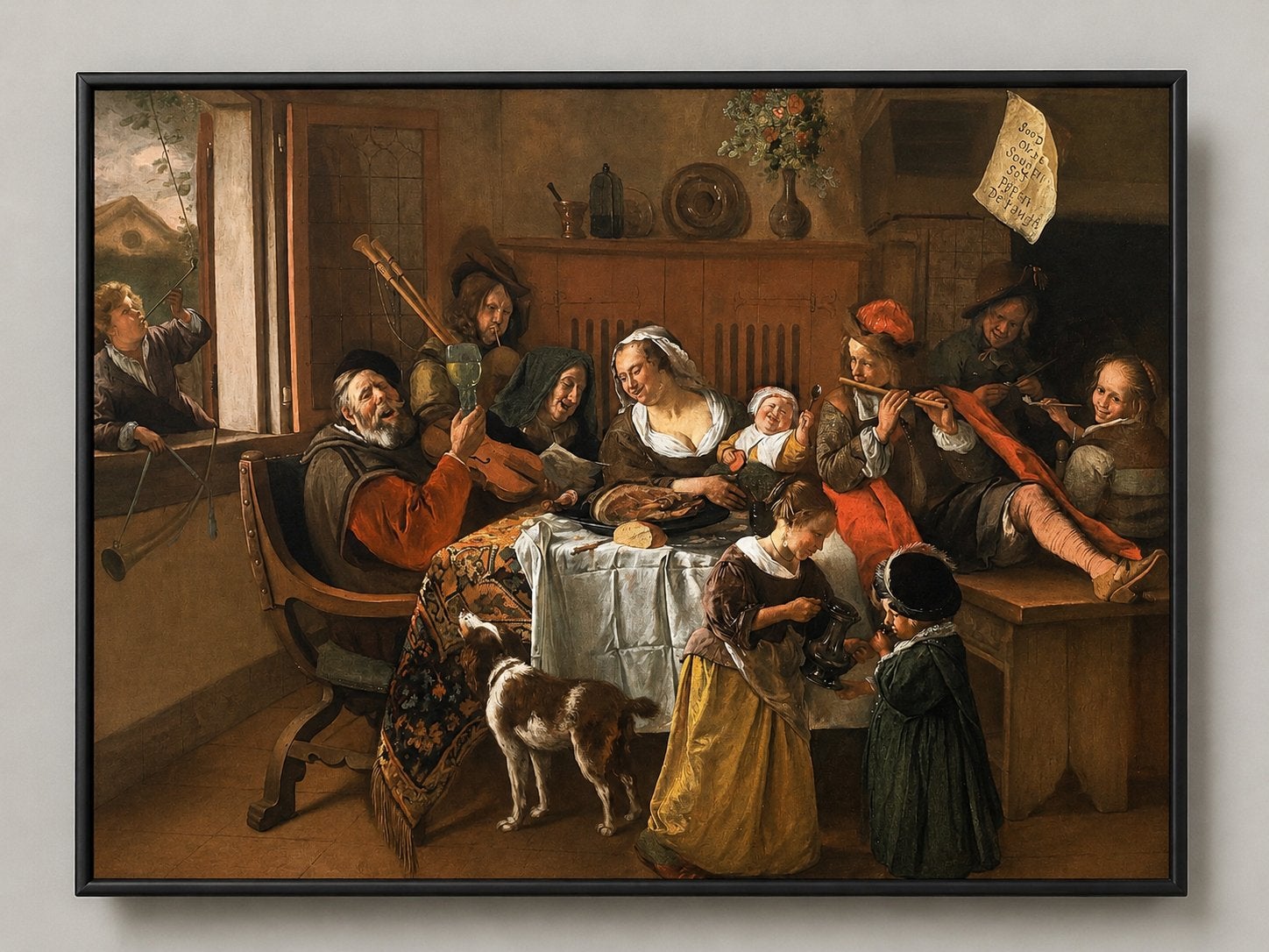 Groot 'Het vrolijke huisgezin' Jan Steen op doek - 162x125cm, Antiek en Kunst, Kunst | Schilderijen | Klassiek, Ophalen, Doek