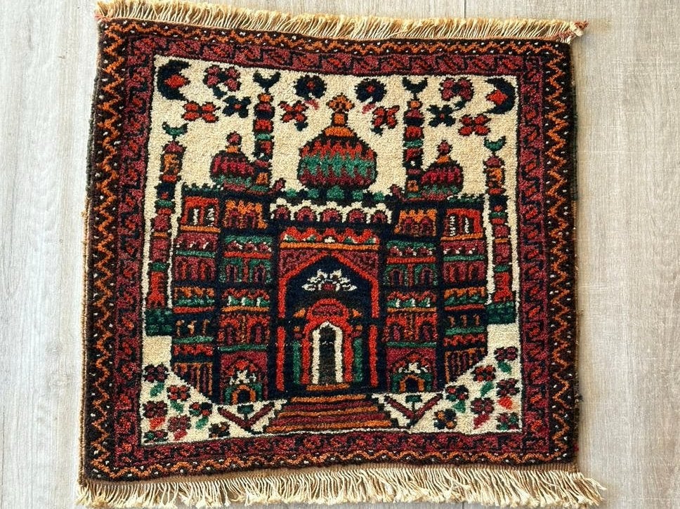 Oud klein wollen kleedje Moskee decor 40/40 cm, Antiek en Kunst, Ophalen of Verzenden