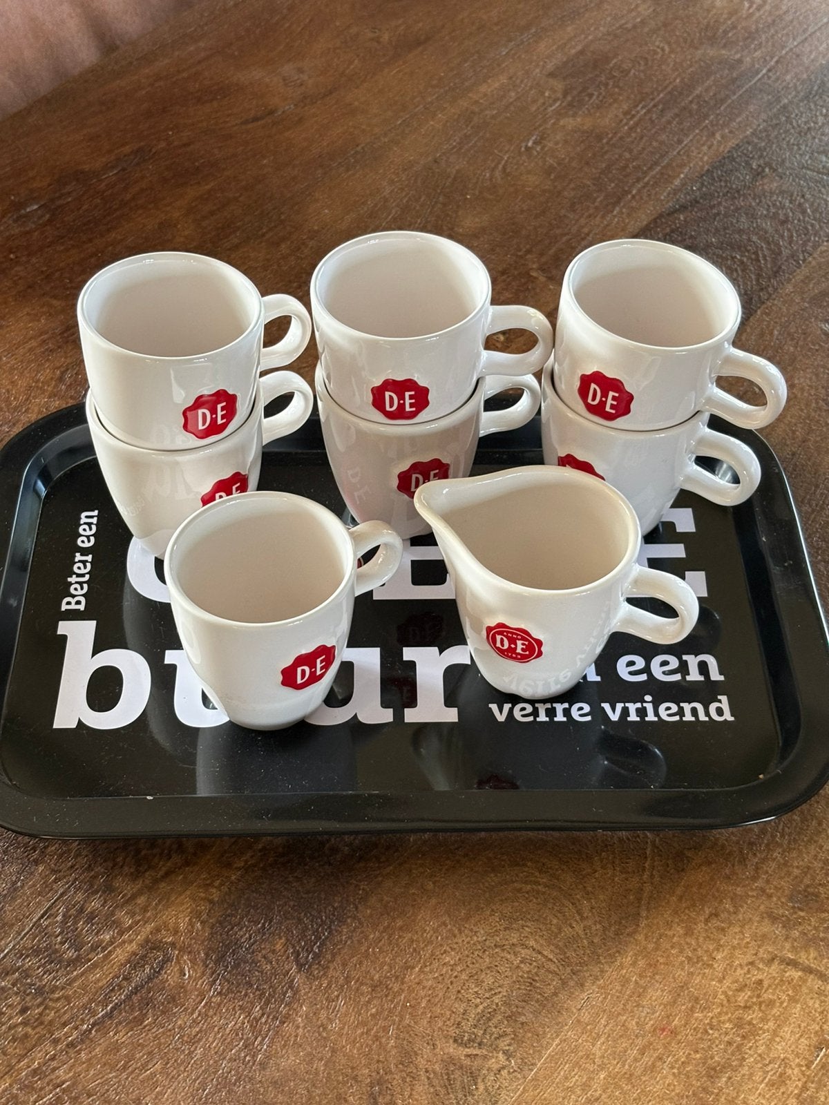7 DE mokken en melkkannetje, Gebruikt, Ophalen of Verzenden, Overige stijlen, Kop(pen) en/of Schotel(s)