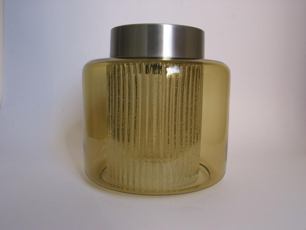 B -1264 raak plafonniere plafondlamp amber glas aluminium., Ophalen of Verzenden, Gebruikt, Glas, Vintage design