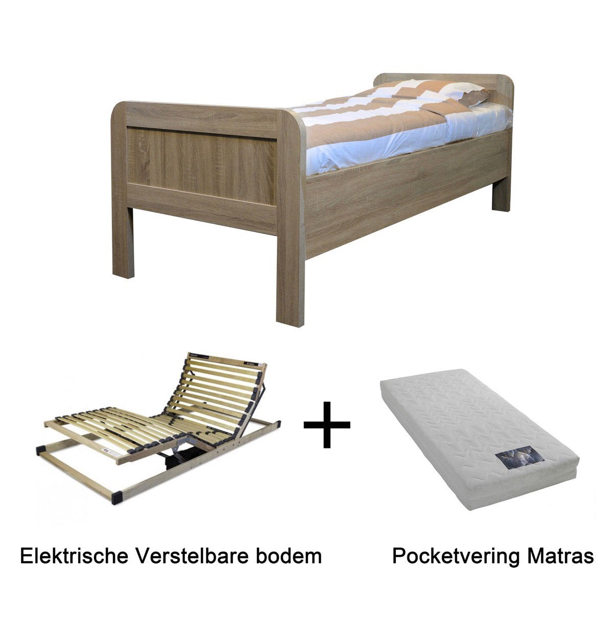Seniorenbed + elek. verstelbaar + pocketmatras + nachtkastje, Ophalen, Verstelbaar, 90 cm, Eenpersoons