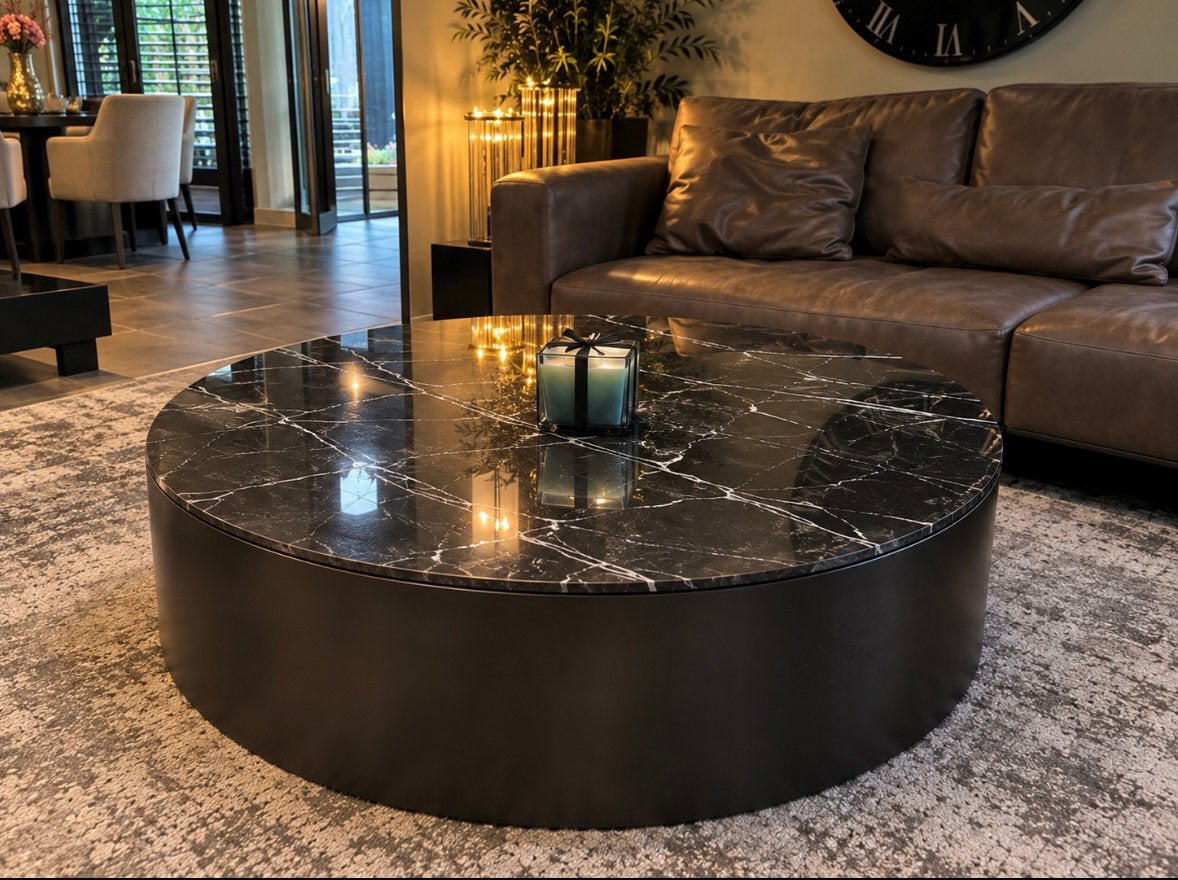 Zwarte Ronde Marmeren Salontafel – Luxe Outlet, Ophalen of Verzenden, Nieuw