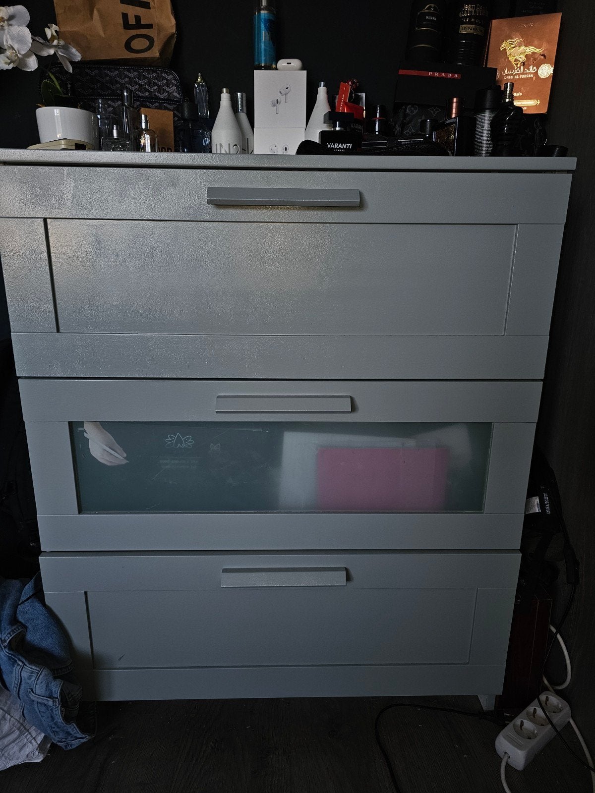 Grijze ladekast met 3 laden - IKEA Malm stijl, Ophalen, Gebruikt, 100 tot 150 cm, 50 tot 100 cm
