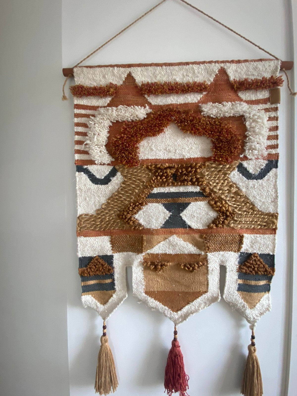 Wandkleed van wol/touw/jute, kleur; ecru/terra/oker/bruin, Huis en Inrichting, Ophalen of Verzenden, Zo goed als nieuw