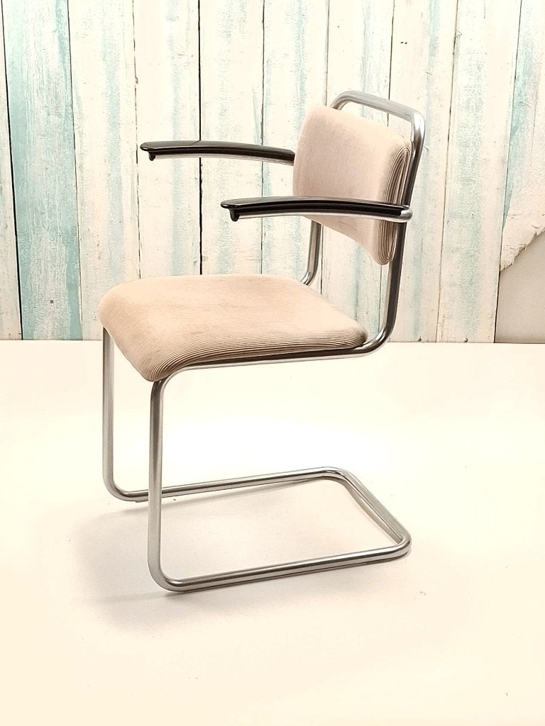 Vintage authentieke mat Chroom 201 Gispen stoel, Ophalen, Gebruikt, Bruin, Kunststof