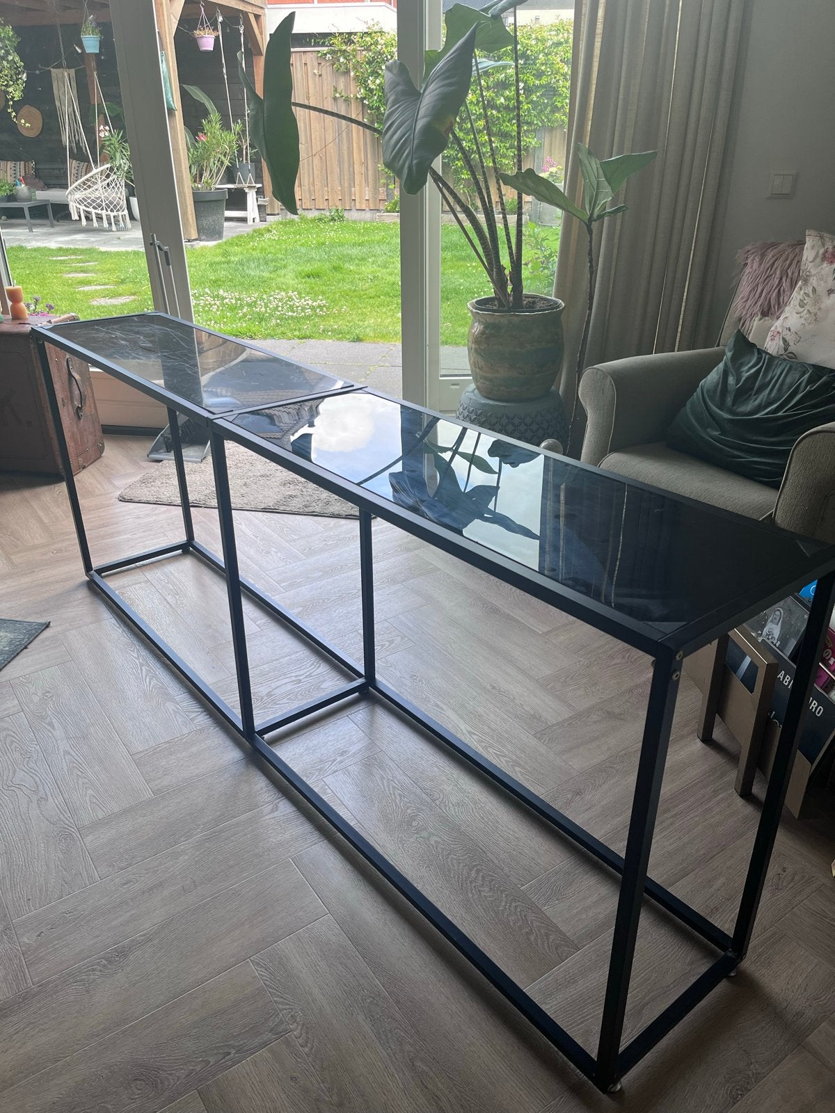 2 x  vidaXL Wandtafel 200x35x75,5 cm gehard glas zwart, Ophalen, Gebruikt, 200 cm of meer, Glas