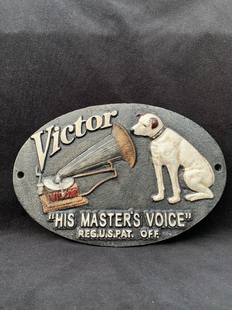 Retro gietijzeren plaat Nipper Hond, Ophalen of Verzenden, Audio en Video