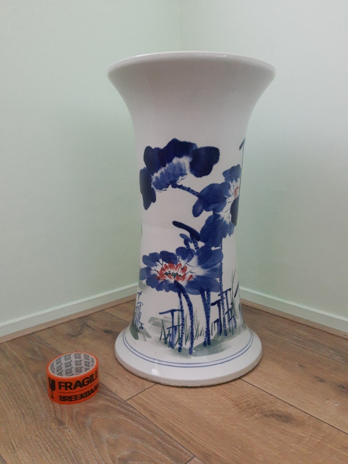 Prachtige Chinese keramieken lotus zuil blauw, rood, groen, Huis en Inrichting, Ophalen of Verzenden