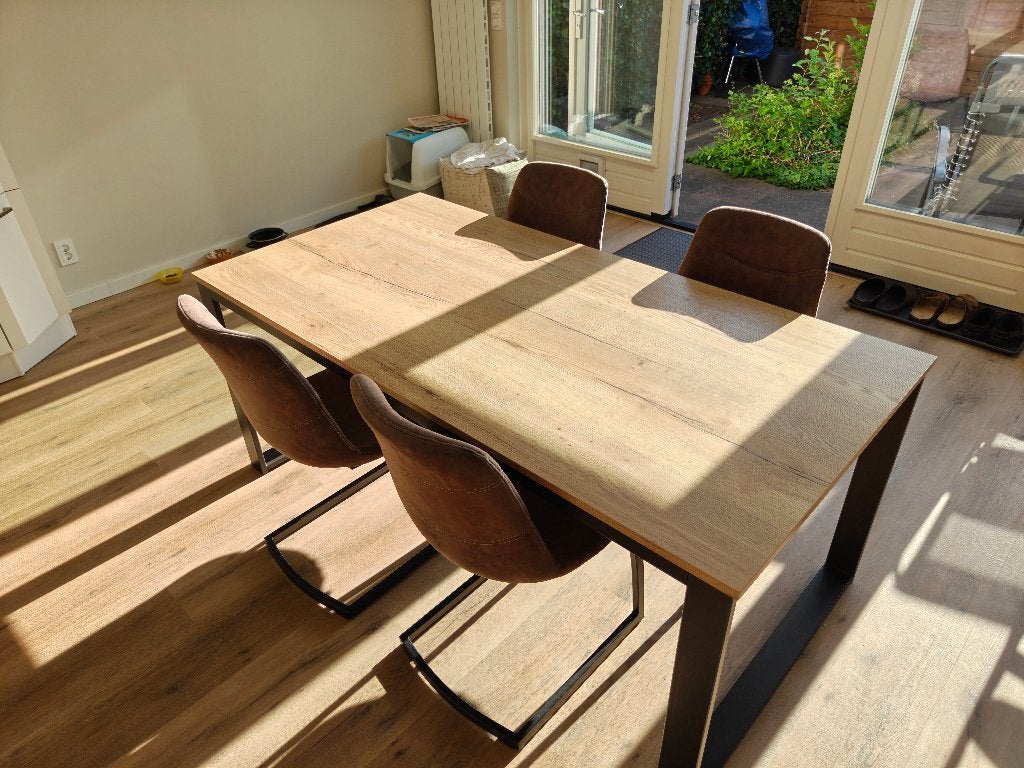 Eettafel 180x90 met 4 stoelen, Ophalen, Gebruikt, Overige materialen, 50 tot 100 cm