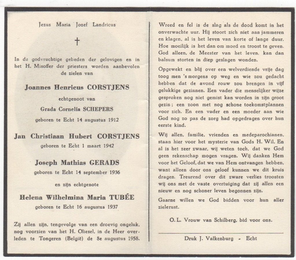 families Corstens 1912/1942 Echt + 1958 Tongeren (B), Verzenden