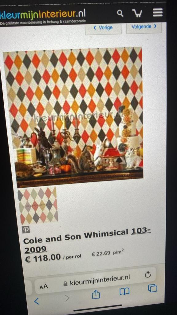 Cole and Son Whimsical vliesbehang - 2 aangebroken rollen, Huis en Inrichting, Stoffering | Behang, Ophalen of Verzenden, Minder dan 10 m²
