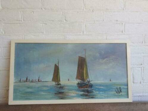Schilderij platbodem op het IJsselmeer. Gesigneerd, Ophalen