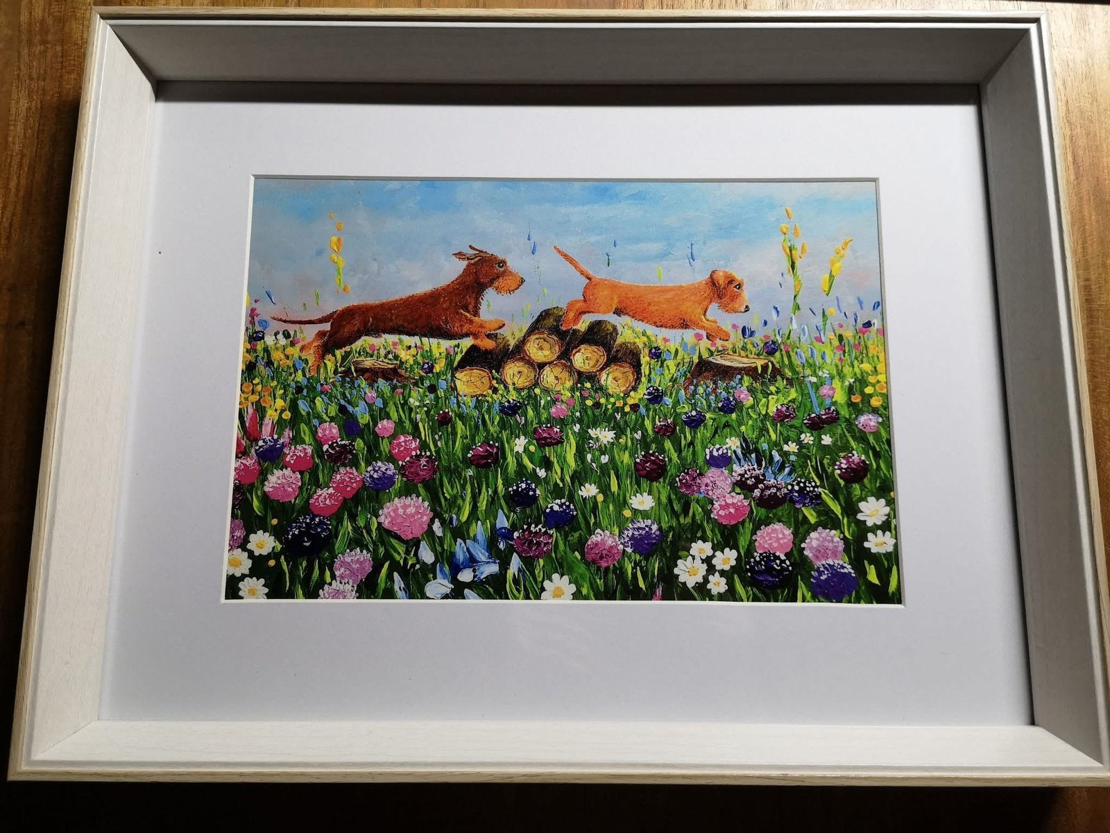 Reproductie schilderij “Buddies” ruwhaar teckels, Ophalen of Verzenden