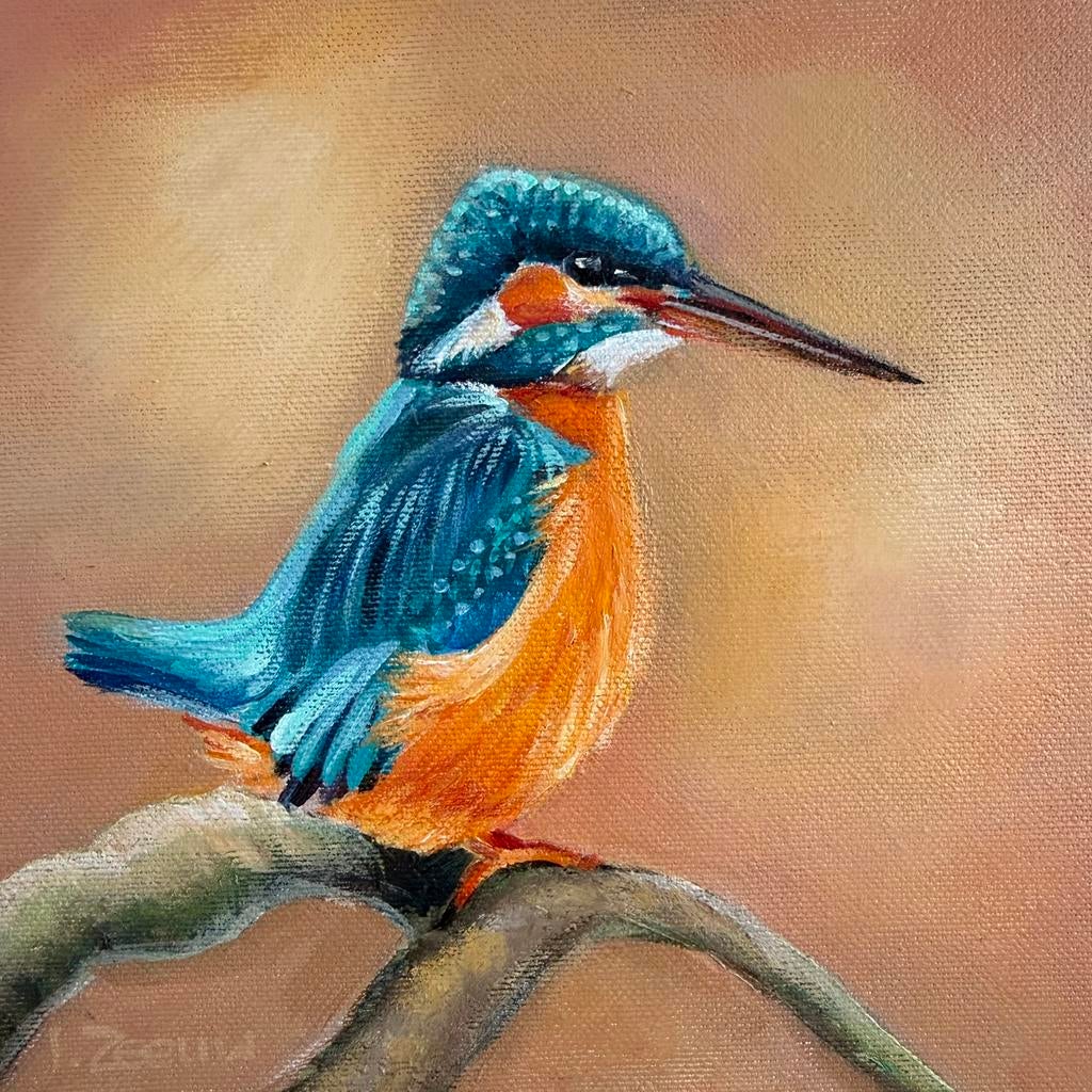 Schilderij ijsvogeltje acrylverf op doek, Ophalen of Verzenden