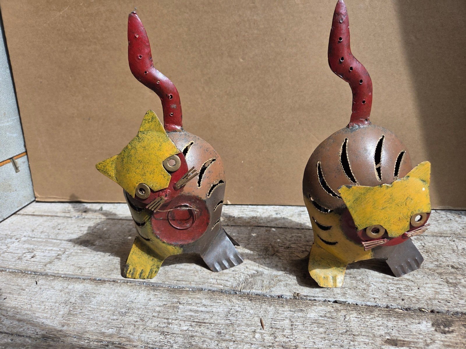 Prachtige Set Upcycled Metalen Katten – Theelichthouder, Ophalen of Verzenden, Gebruikt, Metaal