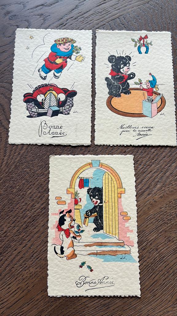 Nieuwjaar. Fantasie.Beer,hond,auto,duveltje in doosje,klaver, Ophalen of Verzenden, 1920 tot 1940, Ongelopen, Overige thema's