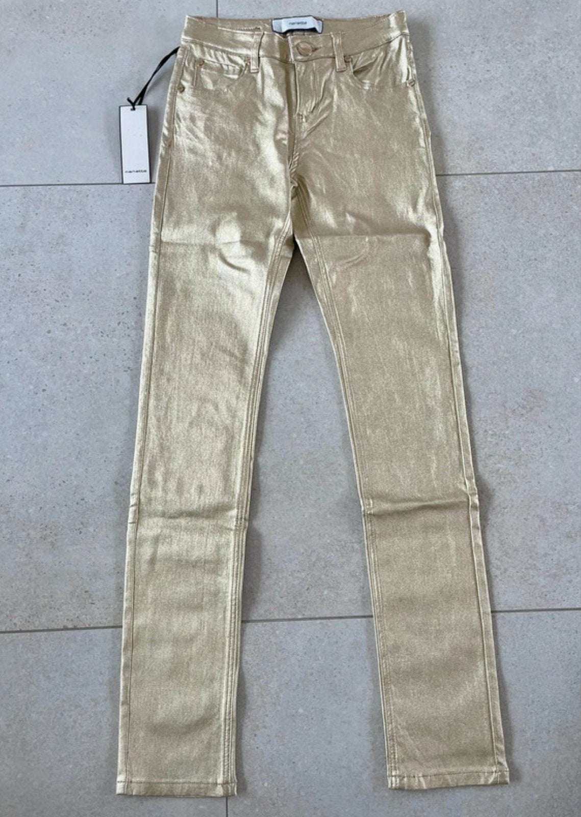 Nenette skinny gouden broek - Maat XS, Ophalen of Verzenden, Zo goed als nieuw, Maat 34 (XS) of kleiner, Lang