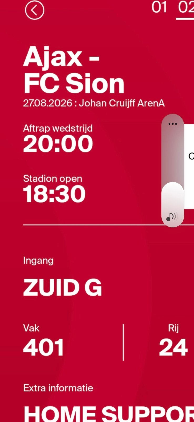 ajax 1 kaart in vak 401 voor 35 euro, Losse kaart, Eén persoon, Augustus, Europa of Champions League