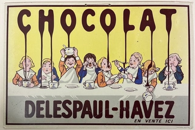 Carton Chocolat Delespaul-Havez 60 x 40 cm, Gebruikt, Papier/karton, Ophalen of Verzenden, Wandbord of Wandpaneel