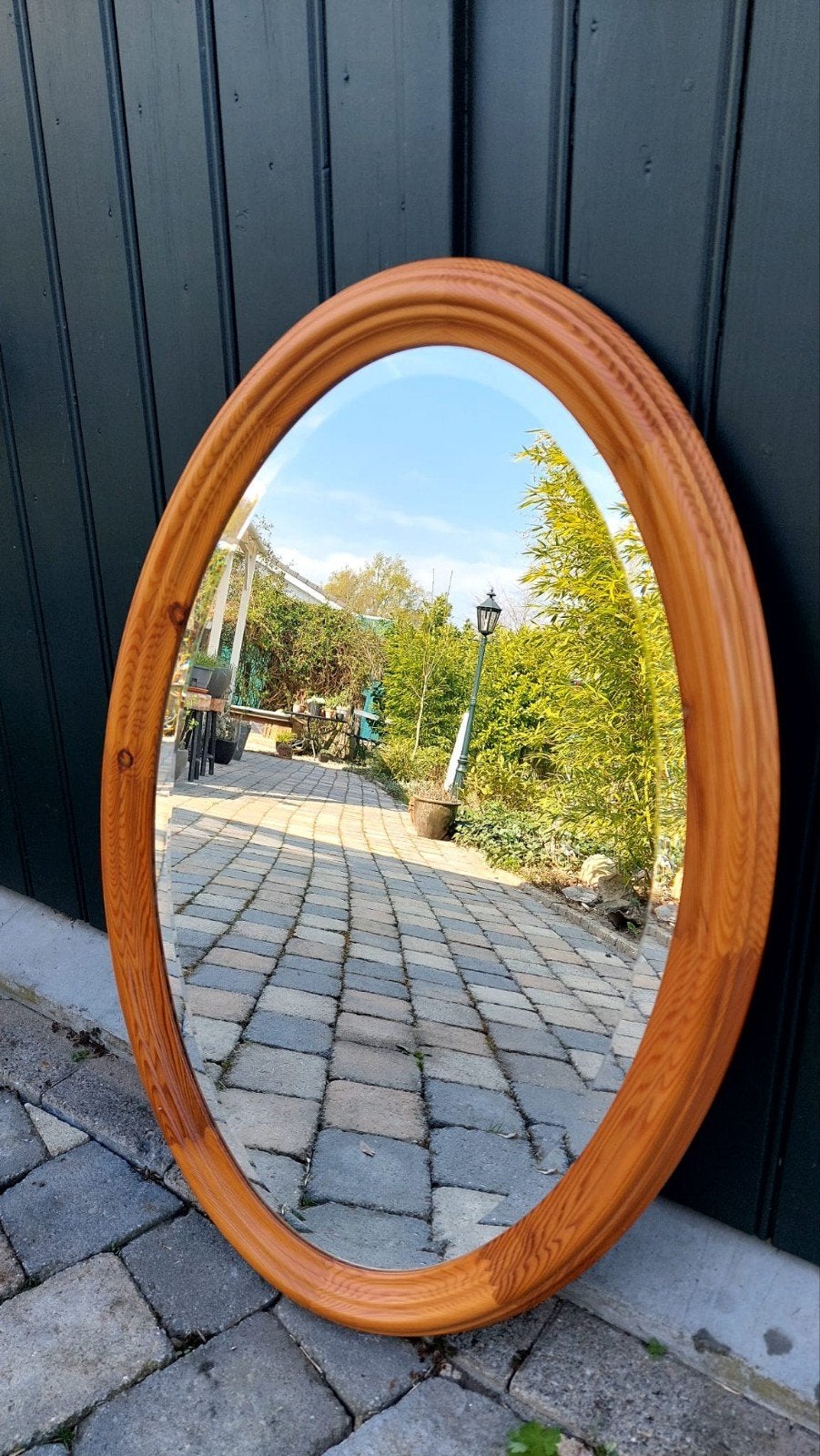 Ovale spiegel met houten lijst, Ophalen