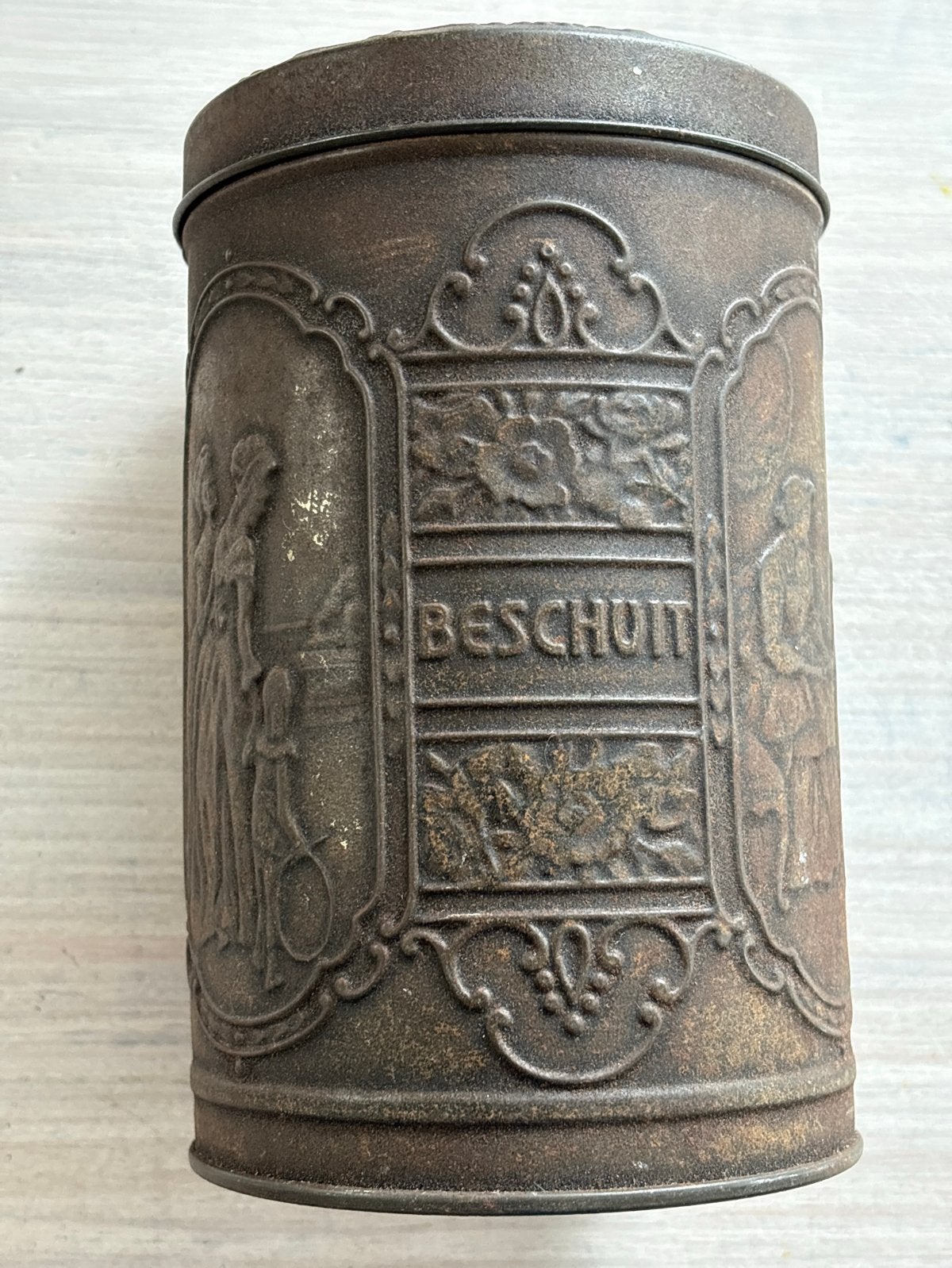 Antieke Beschuitbus De Gruyter, Reliëfdecoratie, Antiek en Kunst, Ophalen of Verzenden