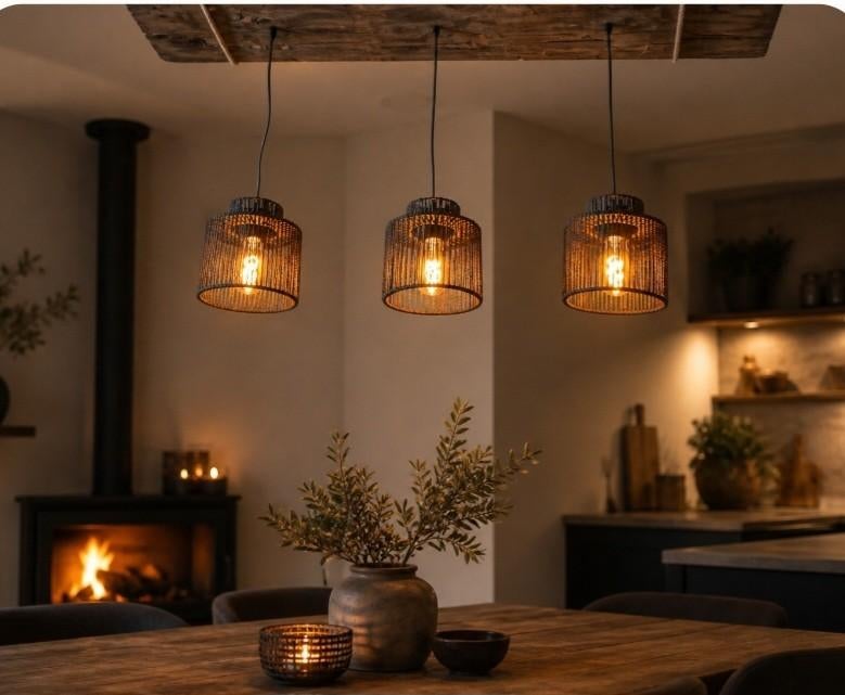 Landelijke hanglamp van meerpaal plank, Stoer sober robuust meerpaal landelijk, Nieuw, Ophalen of Verzenden, Minder dan 50 cm