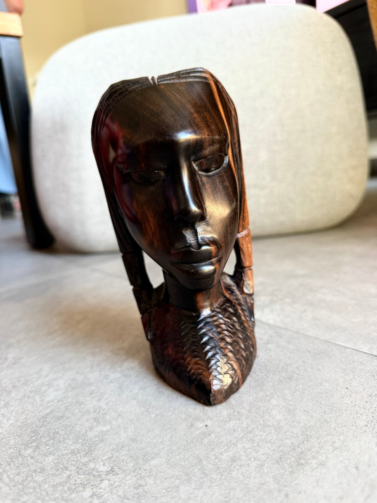 Houten Buste Afrikaanse Vrouw - Handgesneden Decoratie, Ophalen, Minder dan 20 cm, Buste, Handgemaakt