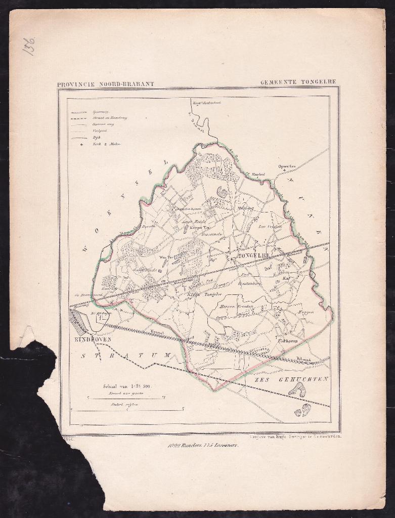 origineel Kuyperkaartje Tongelre bij Eindhoven 1866, Boeken, Gelezen, Ophalen of Verzenden, Landkaart, Jacob Kuyper