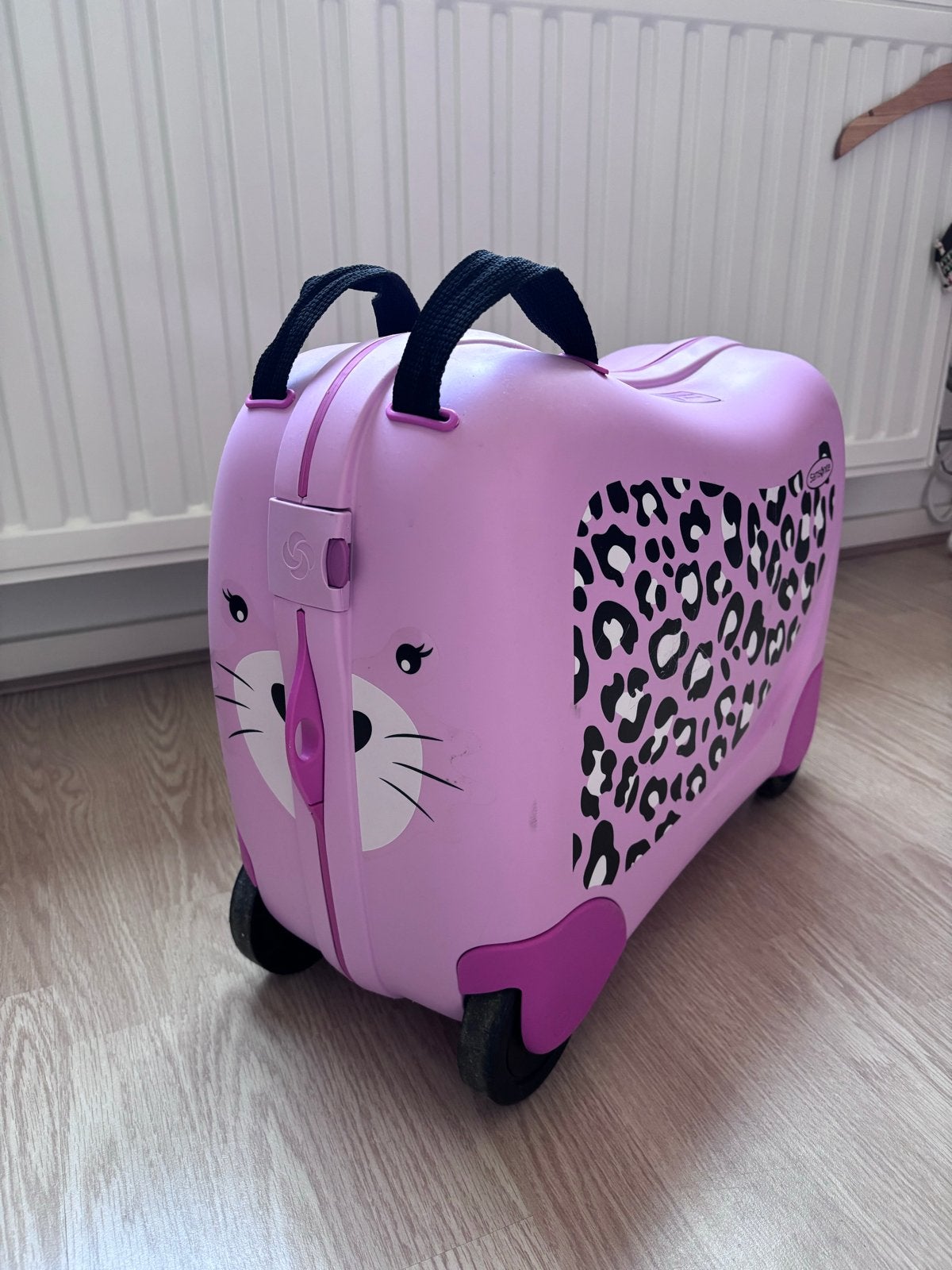 Samsonite Dream Rider kinderkoffer roze met luipaardprint, Gebruikt, 50 tot 60 cm, Hard kunststof, Minder dan 35 cm